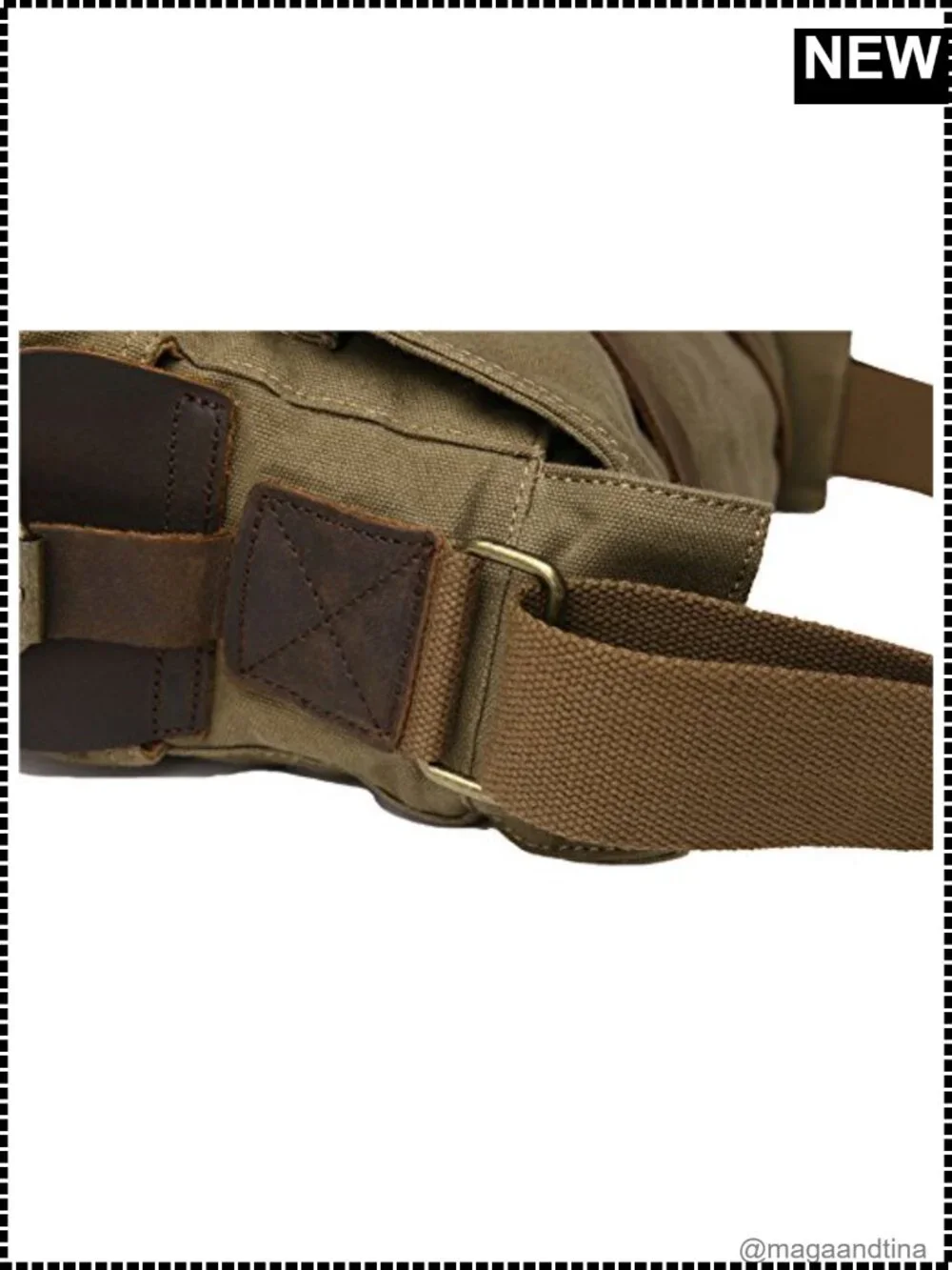 Vintage Military Canvas Leather Messenger Bag Laptop Shoulder Bag Medium